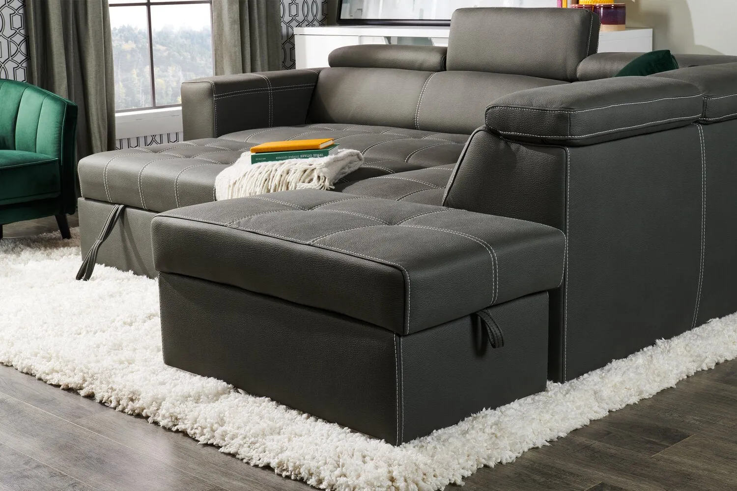 Foynes 3-Piece Faux Suede Right-Facing Sleeper Sectional - Cement