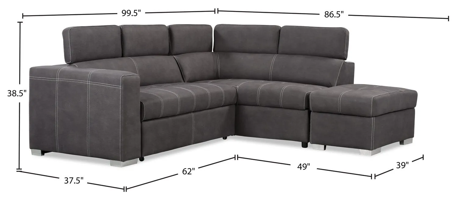 Foynes 3-Piece Faux Suede Right-Facing Sleeper Sectional - Cement