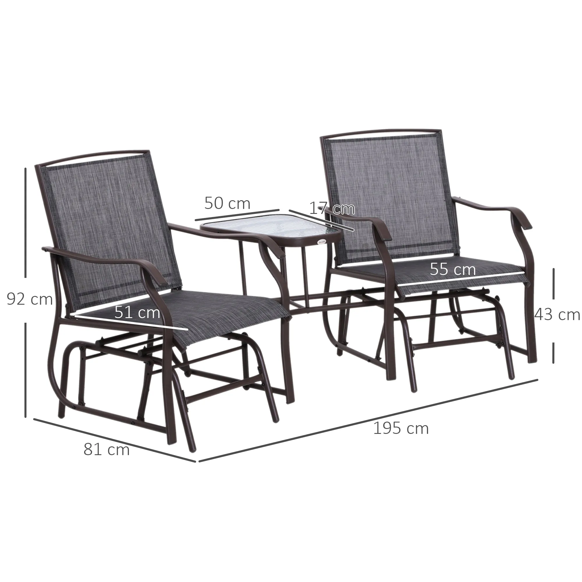 Garden Double Glider Rocking Chairs Gliding Love Seat with Middle Table Conversation Set Patio Backyard Relax Outdoor Furniture Grey