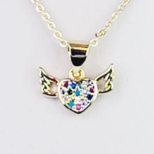 Gold Discreet Day Collar with Gemstone Heart with Wings, 18k Gold. Dainty Discreet Day Collar for BDSM Submissive.