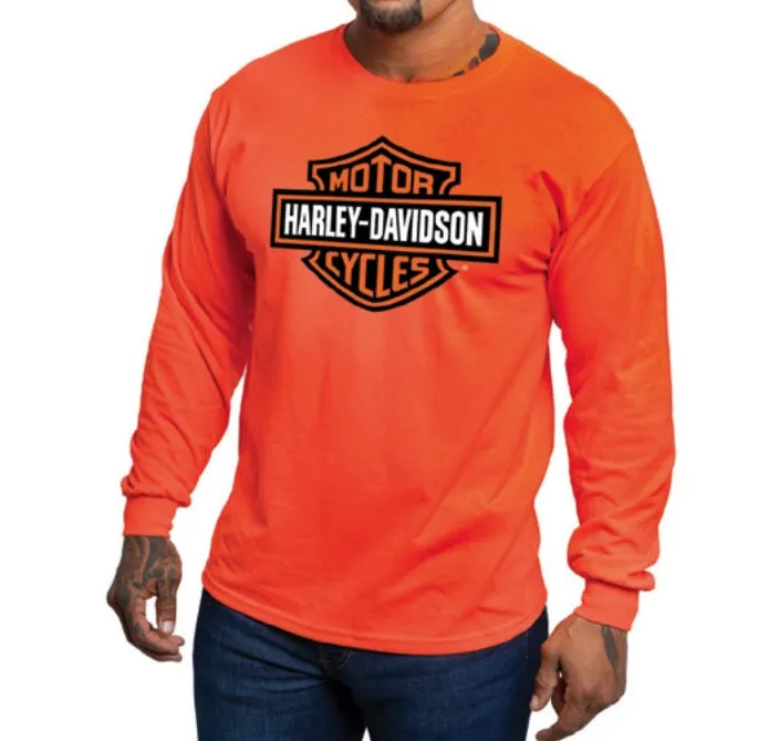 Harley-Davidson™ Mens Bar and Shield Long Sleeve, Safety Orange T-Shirt - 40290925