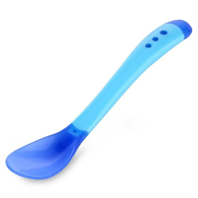 Heat Sensing Color Changing Feeding Spoon Solid Feeding for Baby Cute Sensing Silicone Baby Spoon Baby Children Flatware Hot