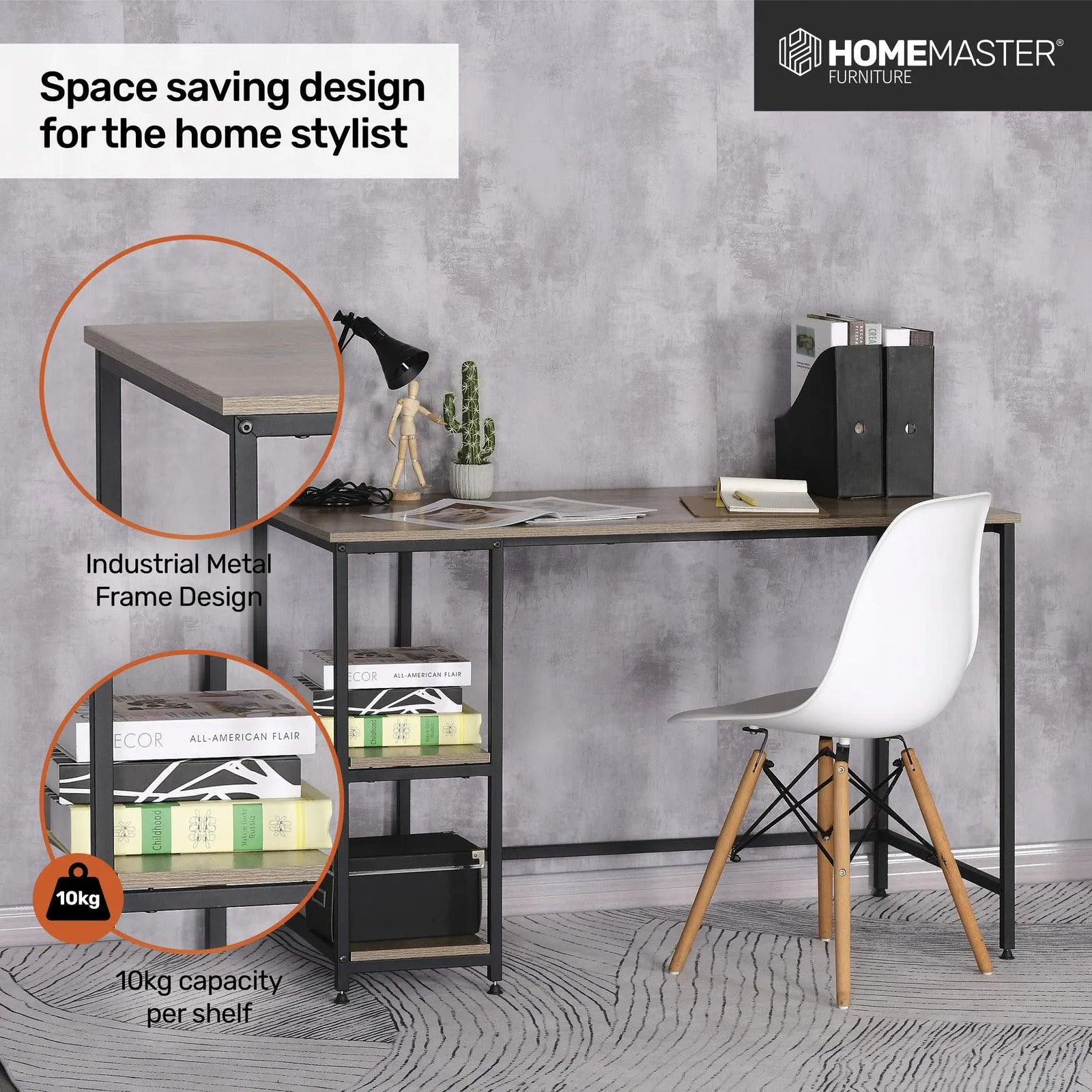 Home Master Office Desk &amp; Storage Shelves 2 Tier Stylish Modern Design 77cm