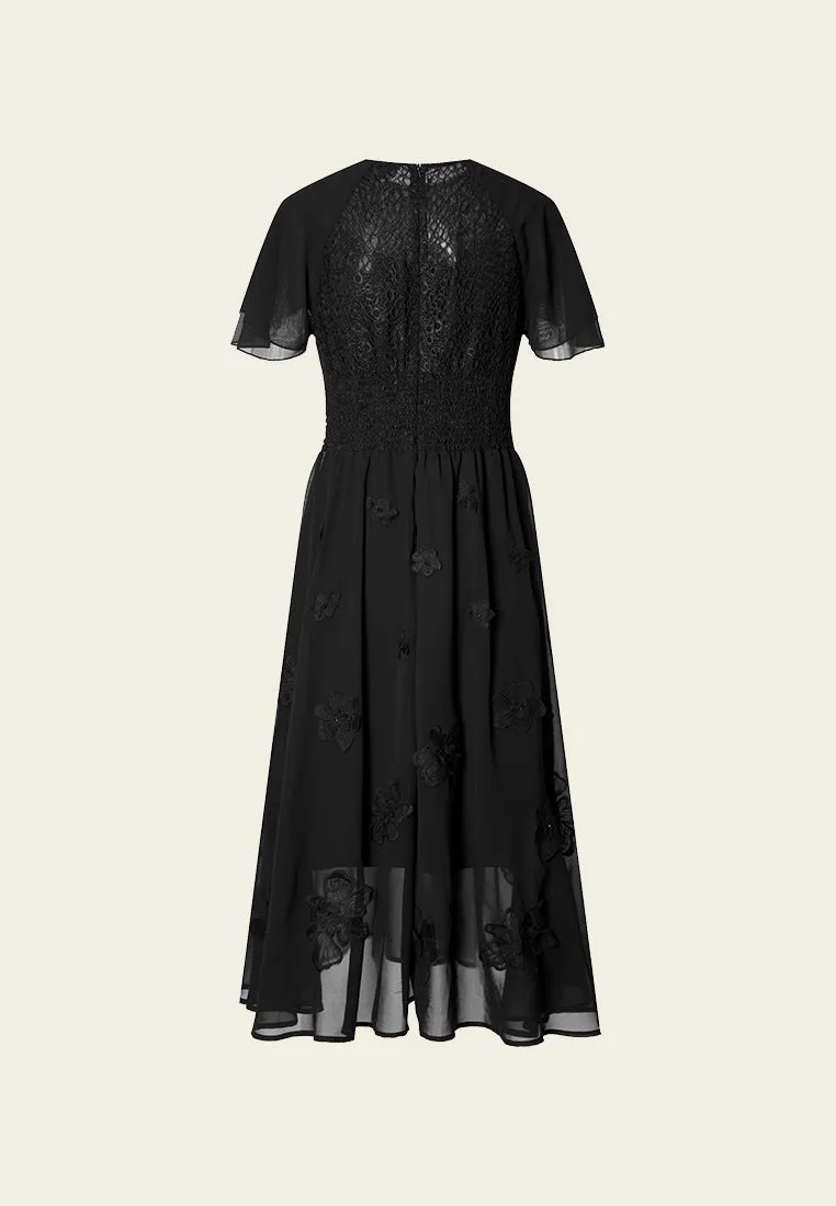 Jacquard Lace and Chiffon Patchwork Cocktail Dress