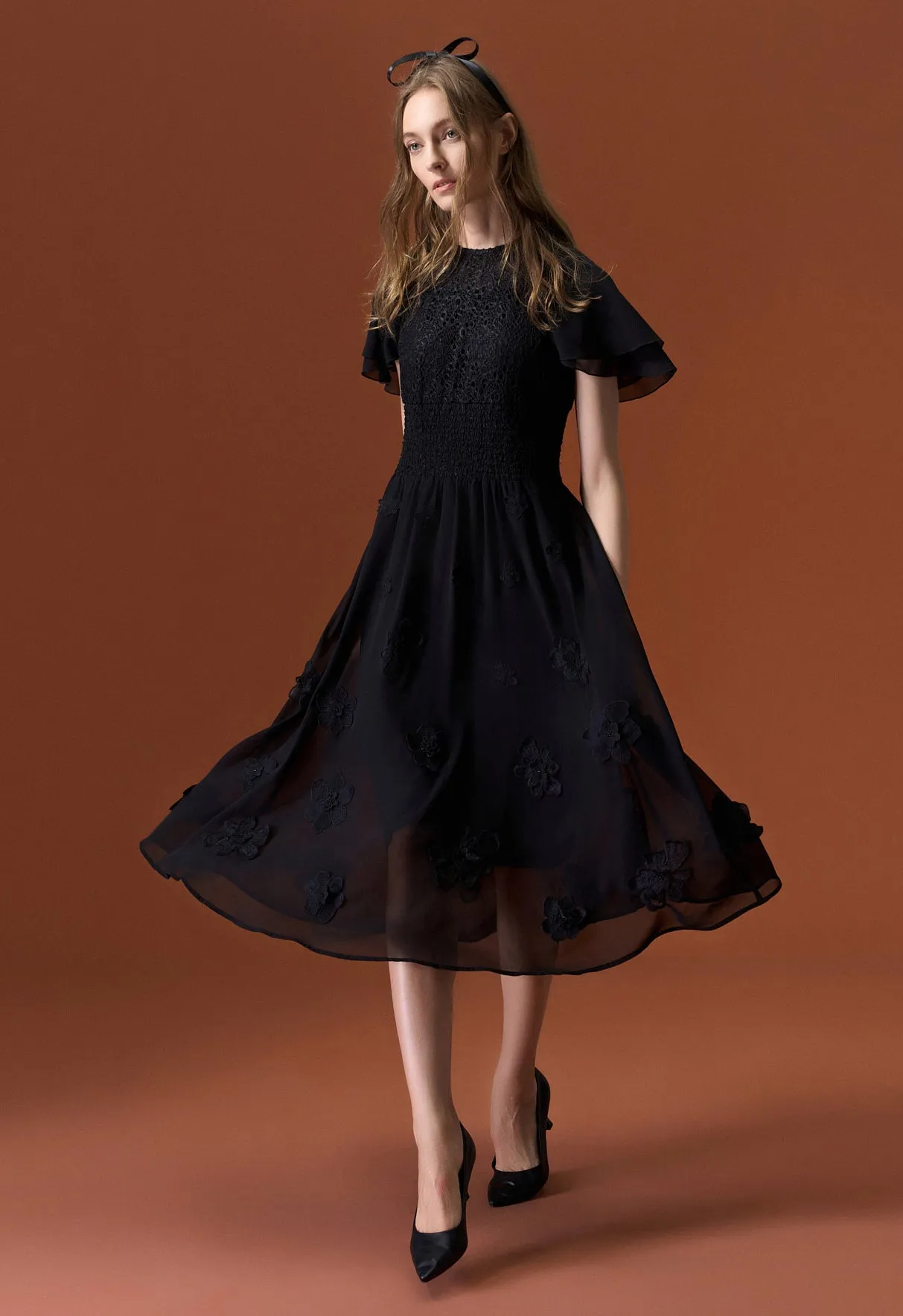 Jacquard Lace and Chiffon Patchwork Cocktail Dress