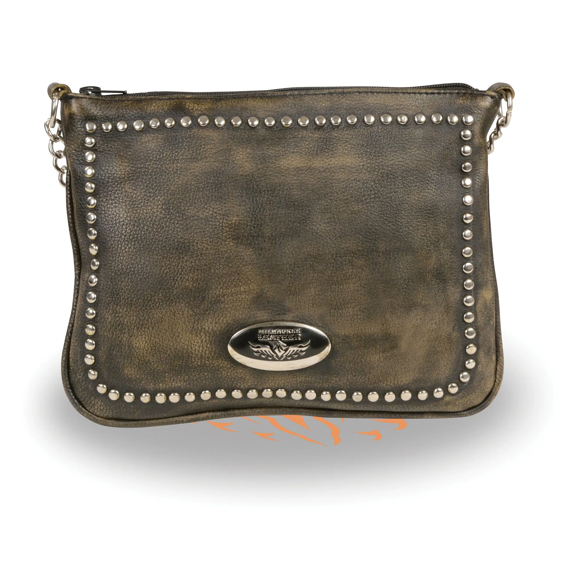 Ladies Chain Strap Riveted Shoulder Bag w/ Gun Pocket