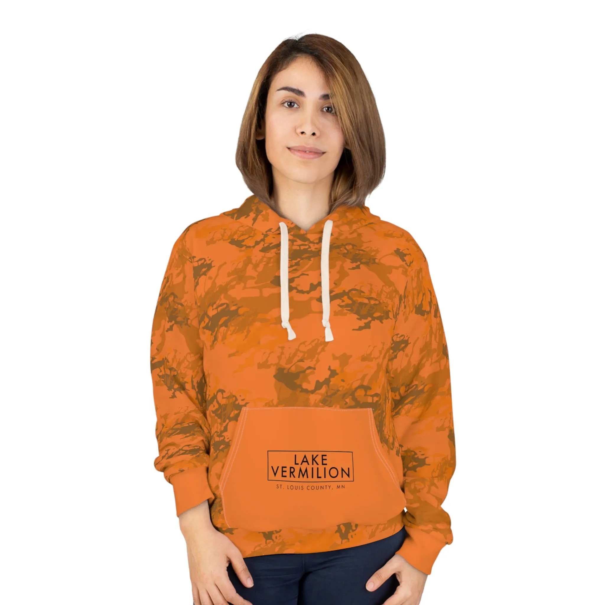 Lake Vermilion - MN - CUSTOM Vermilook® Orange Camo - Orange Pocket - AOP Unisex Pullover Hoodie