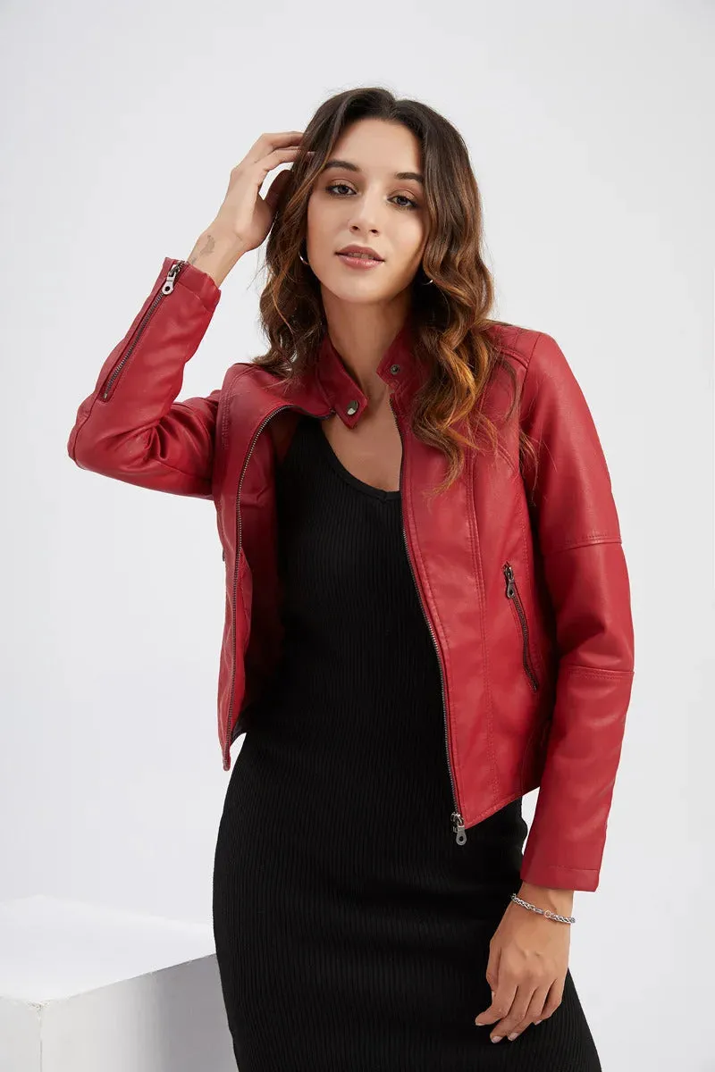 Leather coat  spring women leather jacket slim motorcycle clothing  Zipper fashion jackets and coats black high-quality clothing