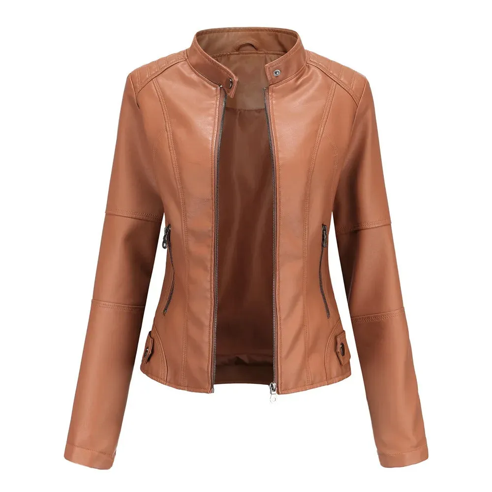 Leather coat  spring women leather jacket slim motorcycle clothing  Zipper fashion jackets and coats black high-quality clothing