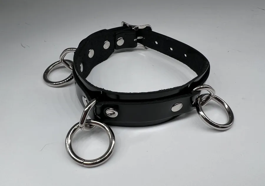 Leather Three Ring Collar - Small/Medium (Black)