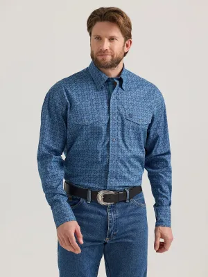 Men's Wrangler George Strait Troubadour Blue Multi Print Snap Shirt