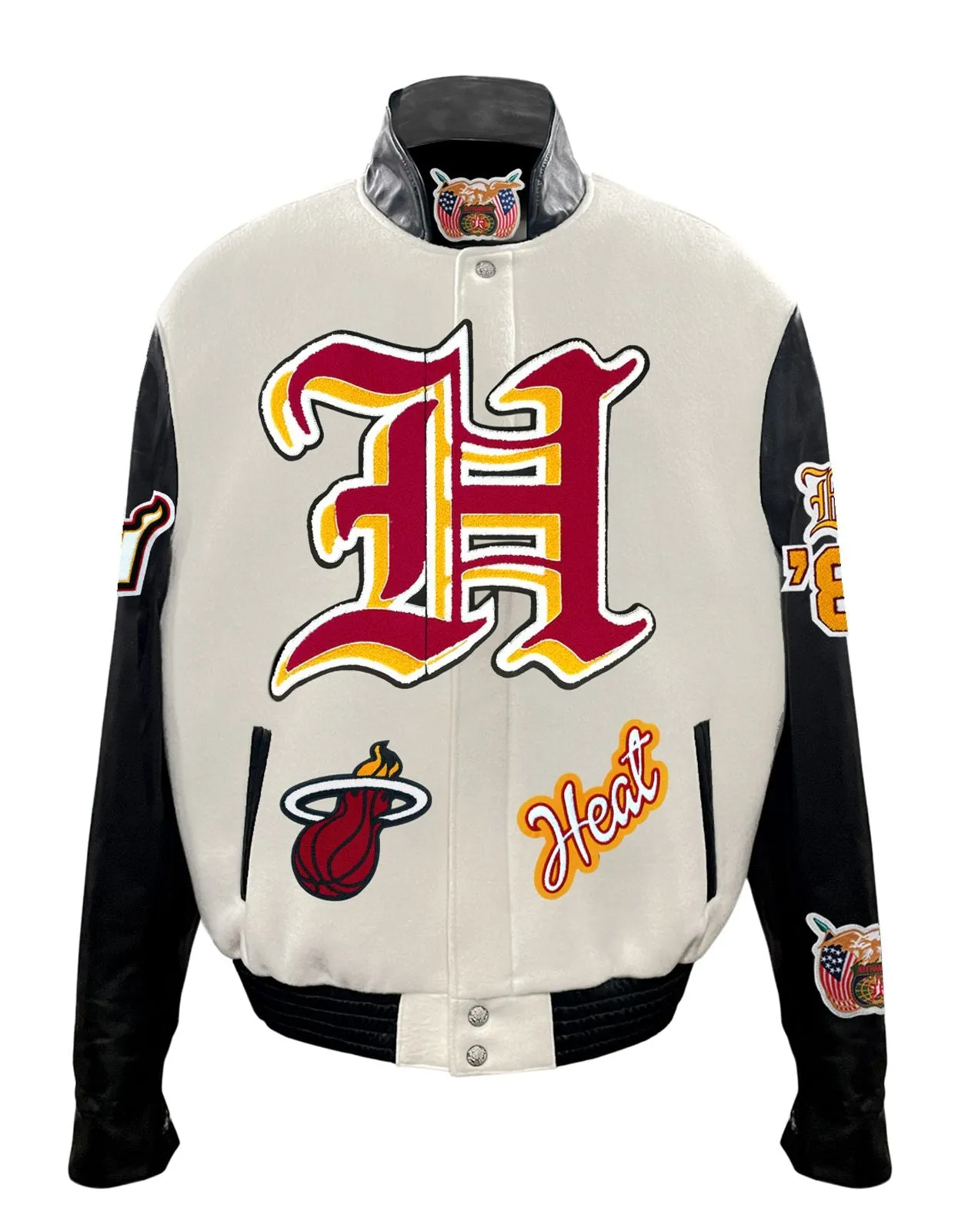 MIAMI HEAT WOOL & LEATHER VARSITY OLD ENGLISH JACKET Off-White