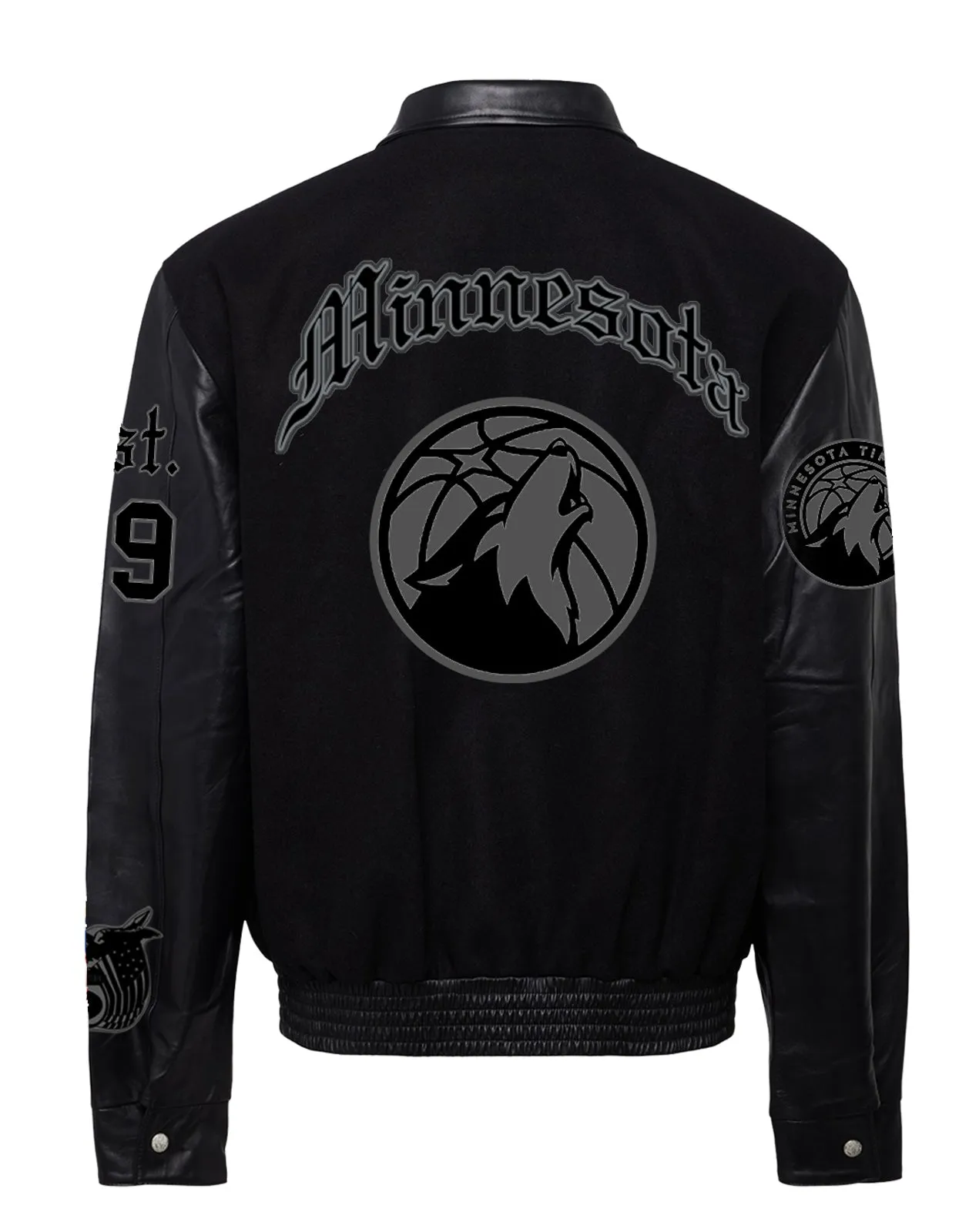 MINNESOTA TIMBERWOLVES WOOL & LEATHER OLD ENGLISH VARSITY JACKET Black/Black