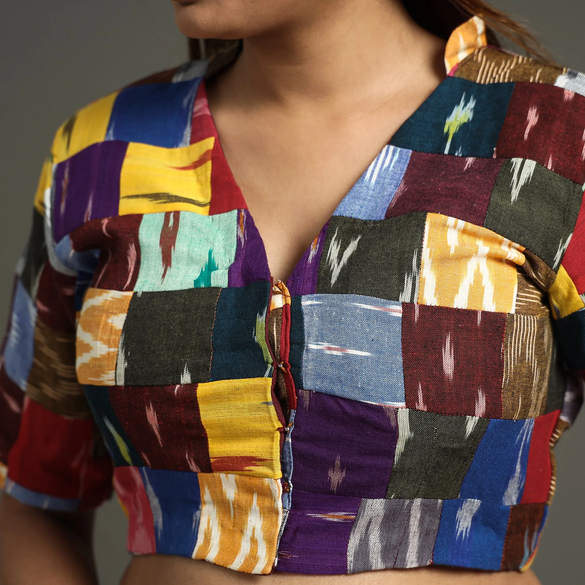 Multicolor - Pochampally Ikat Patchwork Cotton Stitched Blouse