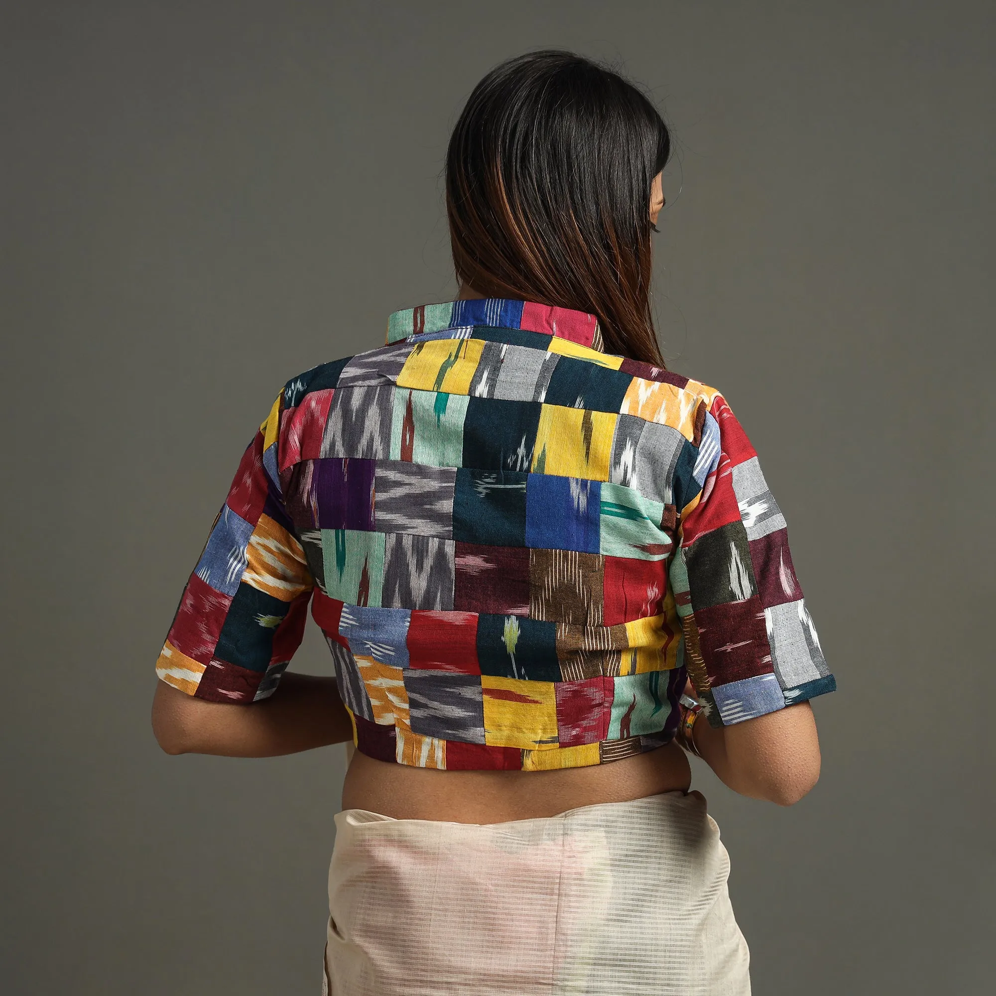 Multicolor - Pochampally Ikat Patchwork Cotton Stitched Blouse