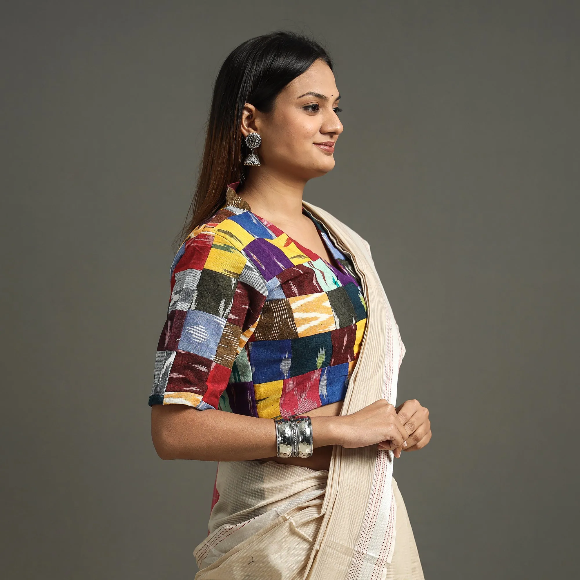 Multicolor - Pochampally Ikat Patchwork Cotton Stitched Blouse