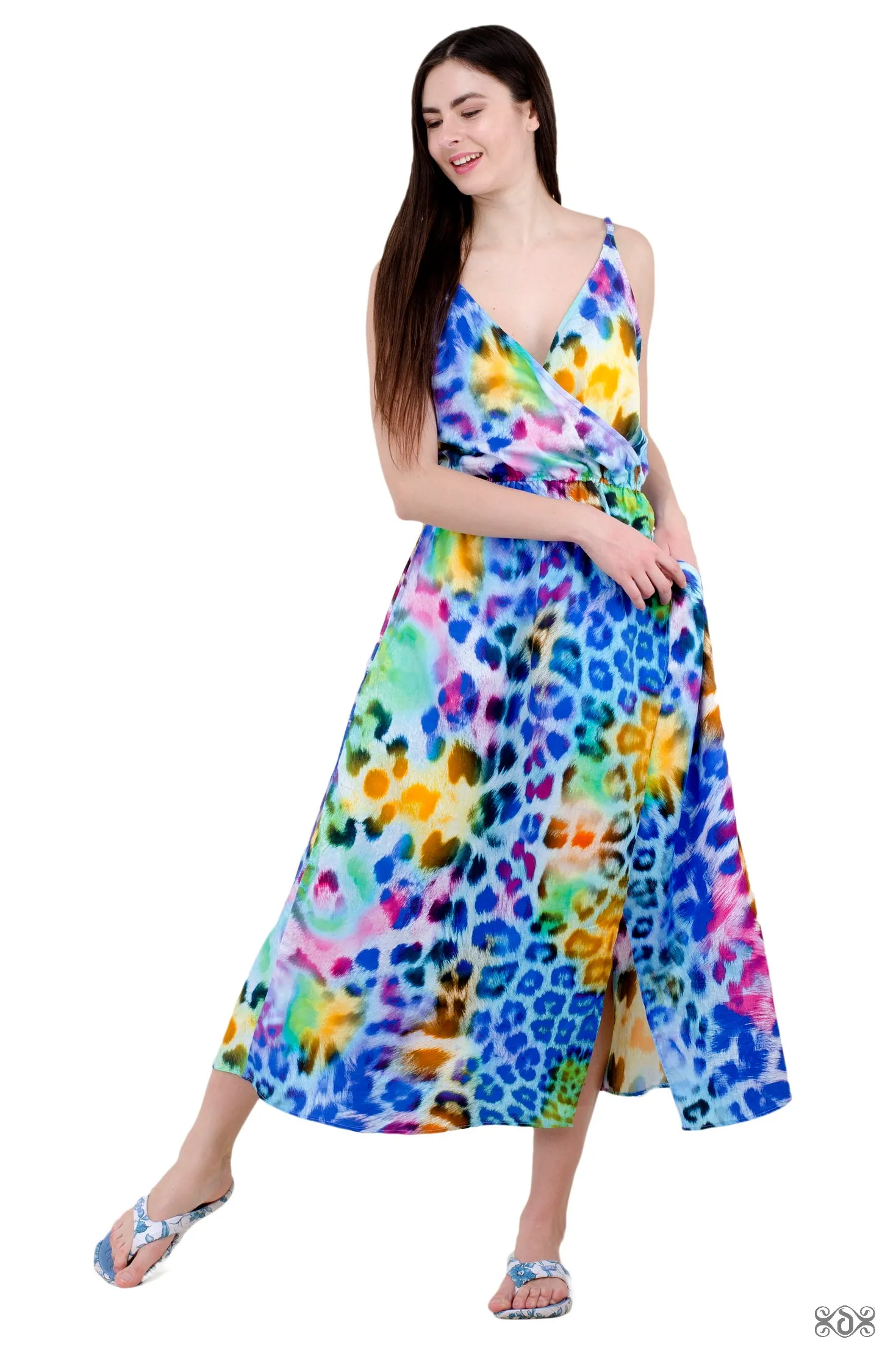 NATURE MORTE Turquoise Leopard Devarshy Printed Long Cotton Dress