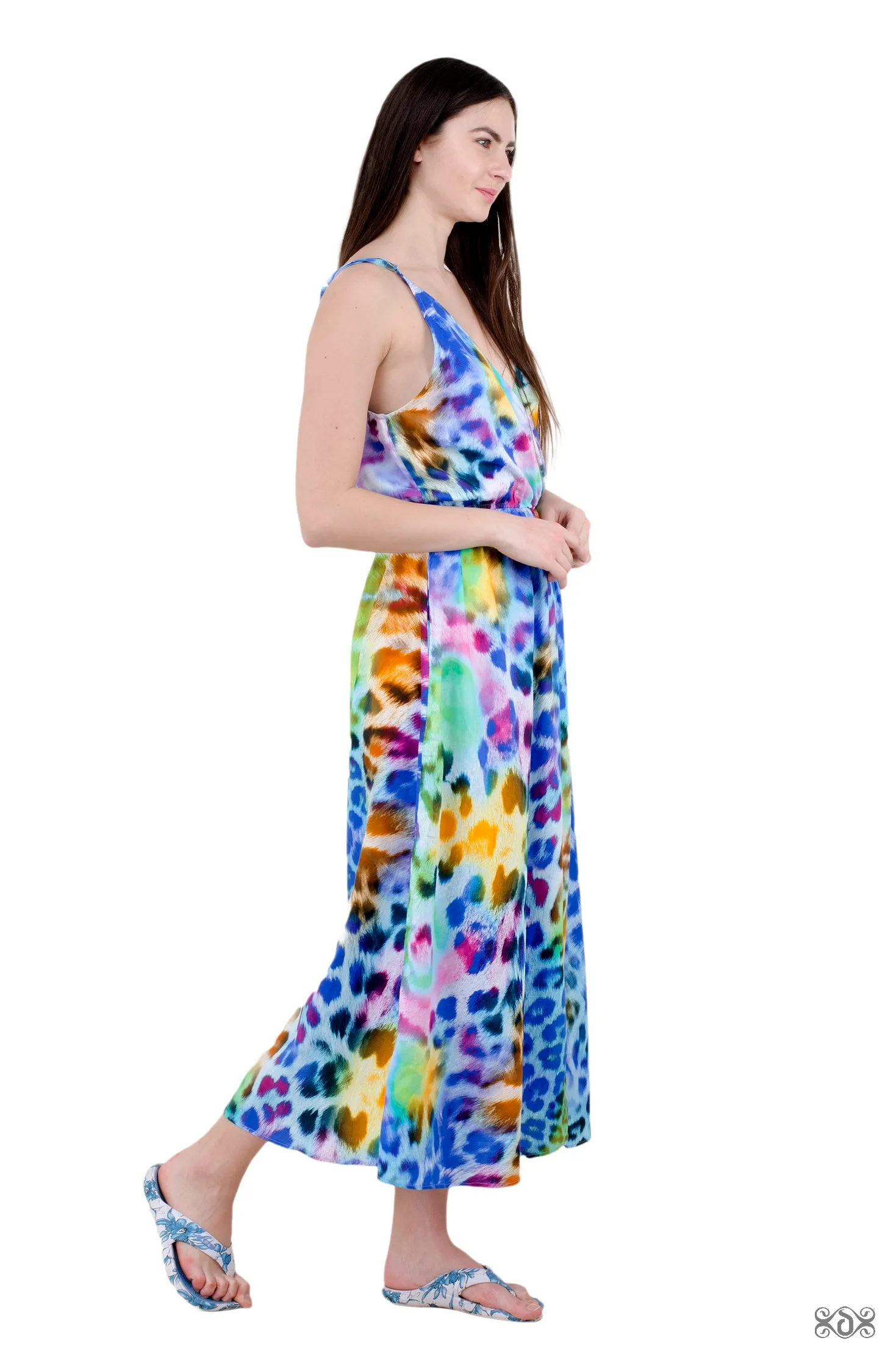 NATURE MORTE Turquoise Leopard Devarshy Printed Long Cotton Dress