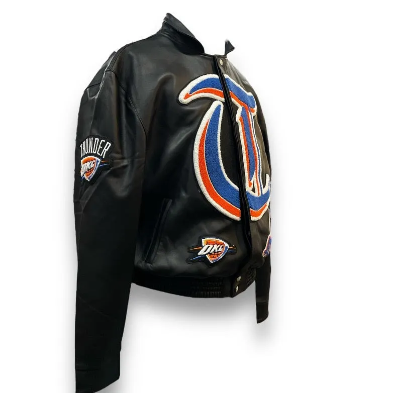 OKLAHOMA CITY THUNDER OLD ENGLISH FULL LEATHER JACKET Black