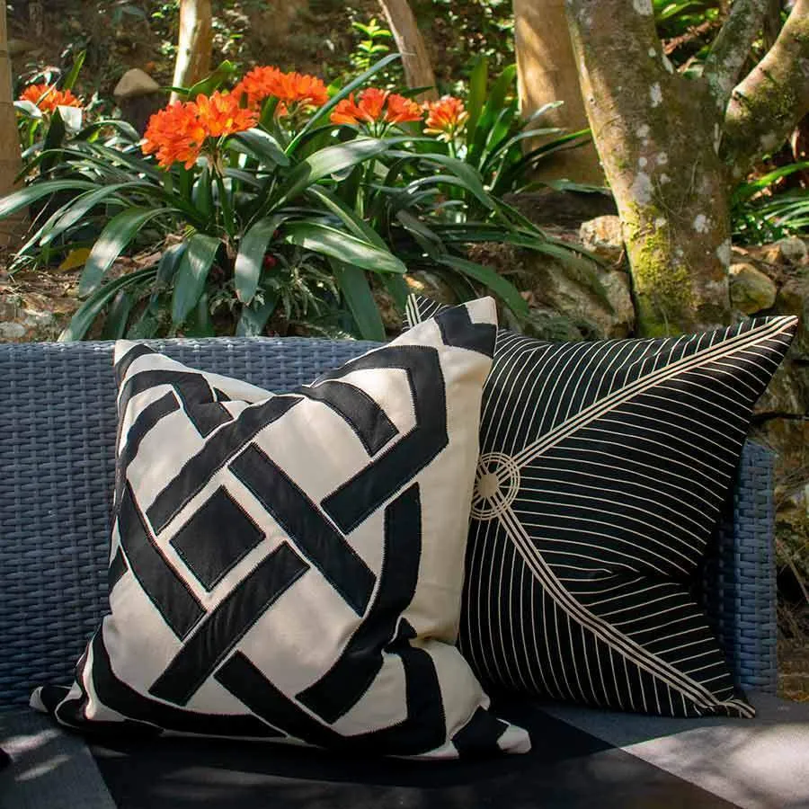 Outdoor Dial Black & Beige Lounge Cushion 55 x 55 cm