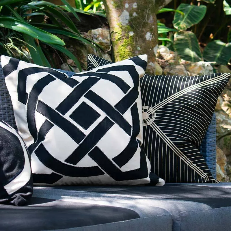 Outdoor Dial Black & Beige Lounge Cushion 55 x 55 cm