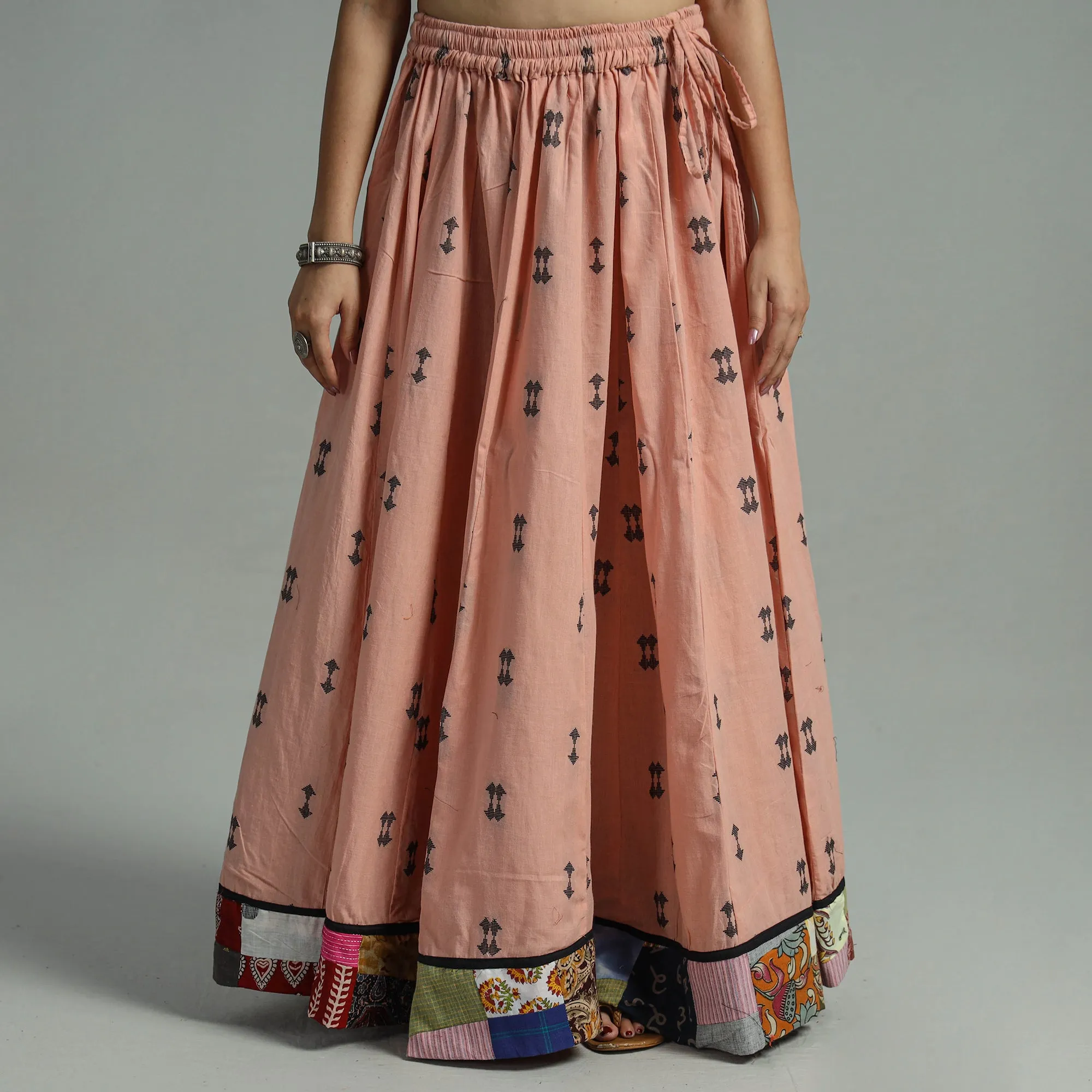 Peach - Jacquard Patchwork 24 Kali Cotton Long Skirt 20