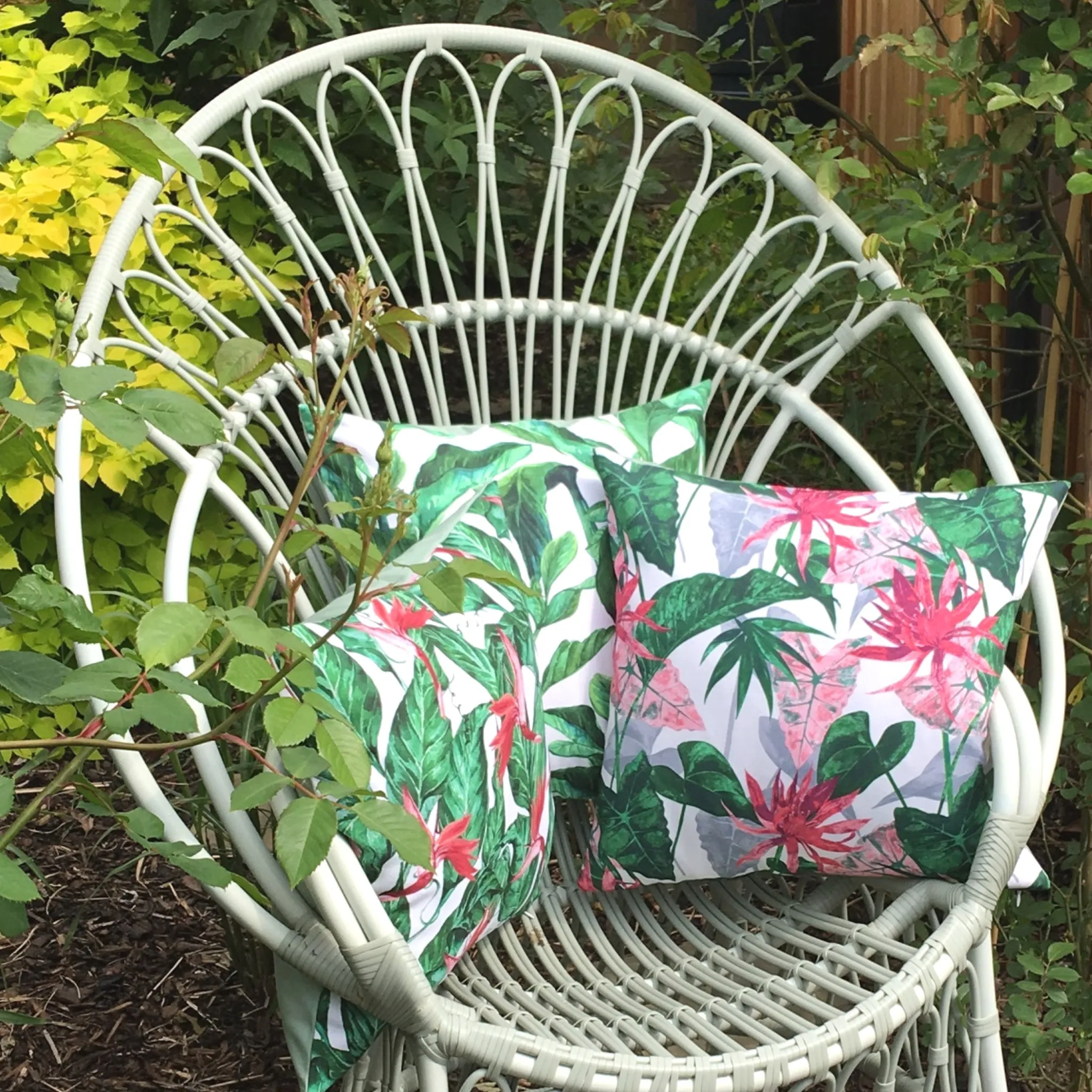 Pink Flower Water Resistant Garden Cushion Cover Scatter Pillow Cover Tropical Jungle Rainforest