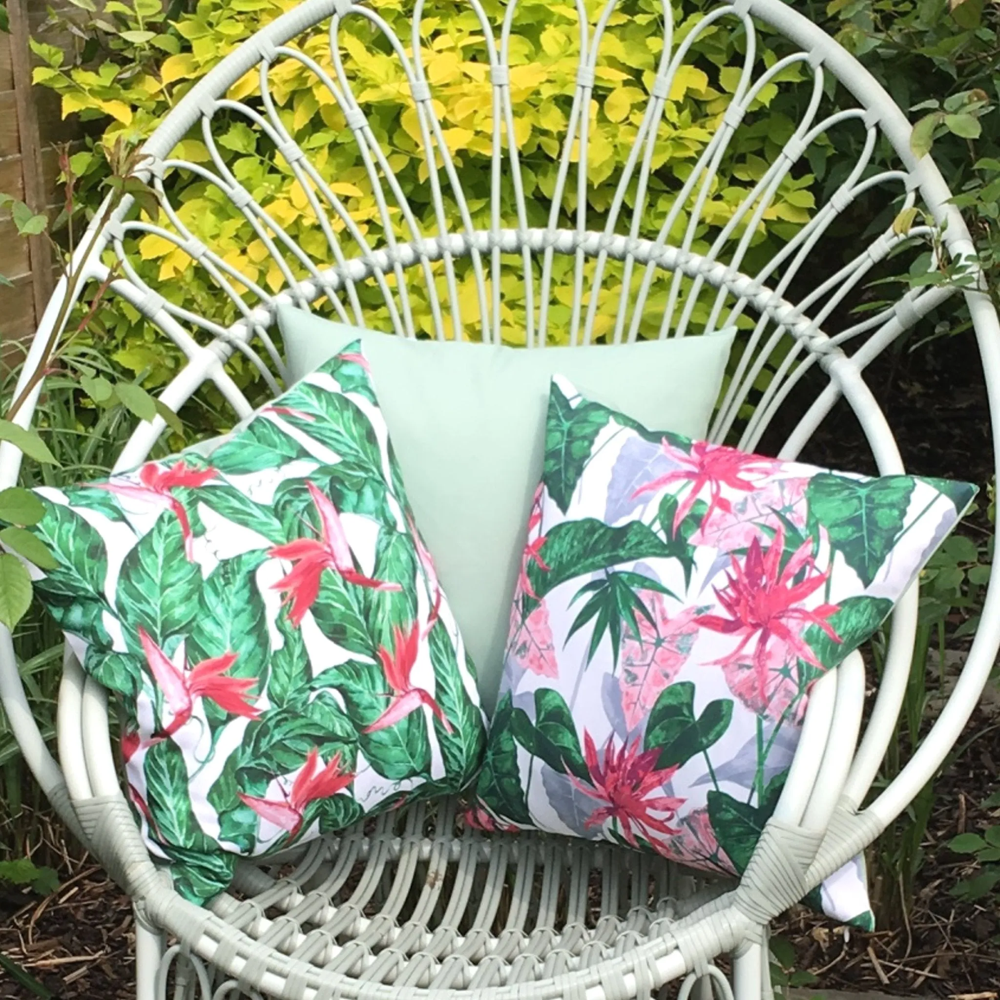 Pink Flower Water Resistant Garden Cushion Cover Scatter Pillow Cover Tropical Jungle Rainforest