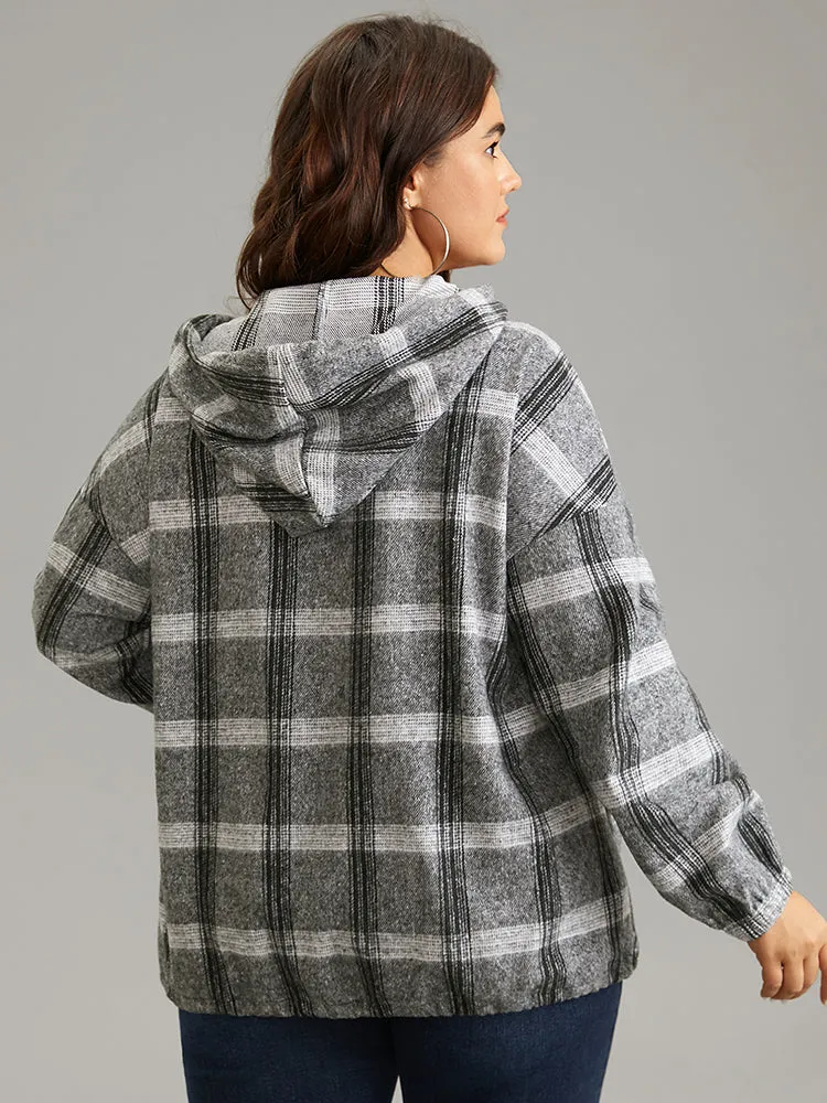 Plaid Half Zip Pocket Hooded Sweatshirt