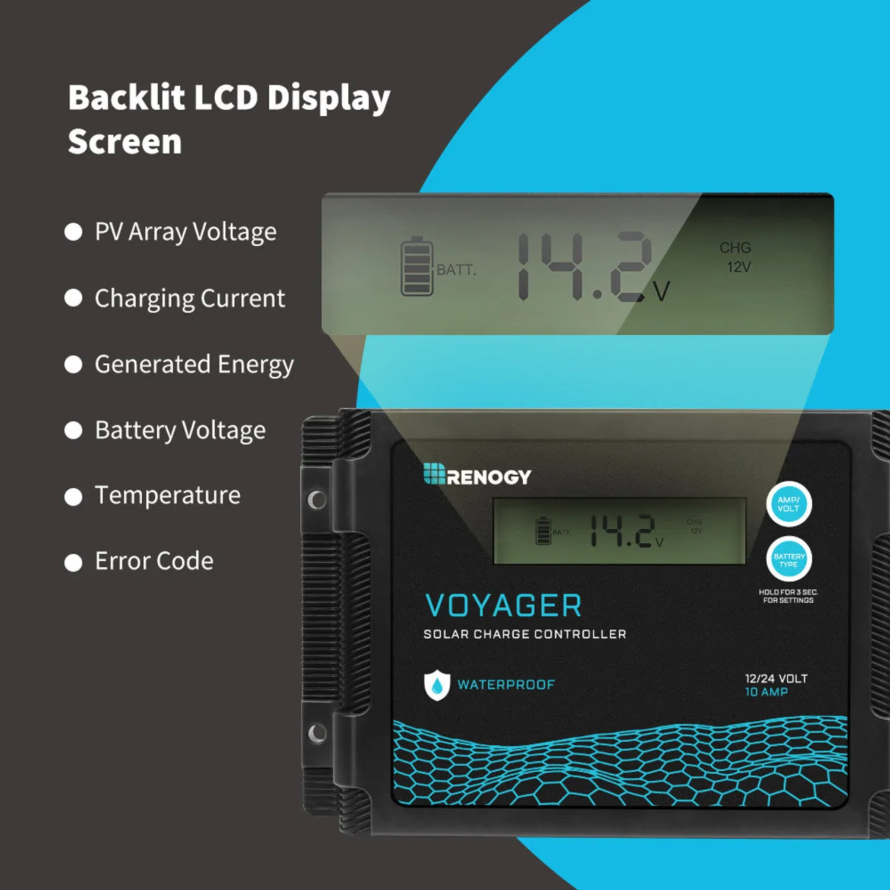 Renogy RCC20VOYP - Renogy New Edition Voyager 20A PWM Waterproof Solar Charge Controller, 20 Amp