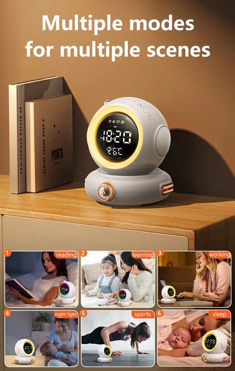 RGB Alarm Clock with Sunrise Simulation Wake Up Light with Remote Control, Astronaut Dual Alarms, Wireless Speaker,Heavy Sleepers, FM Radio, Ideal Gifts for Kids Teens