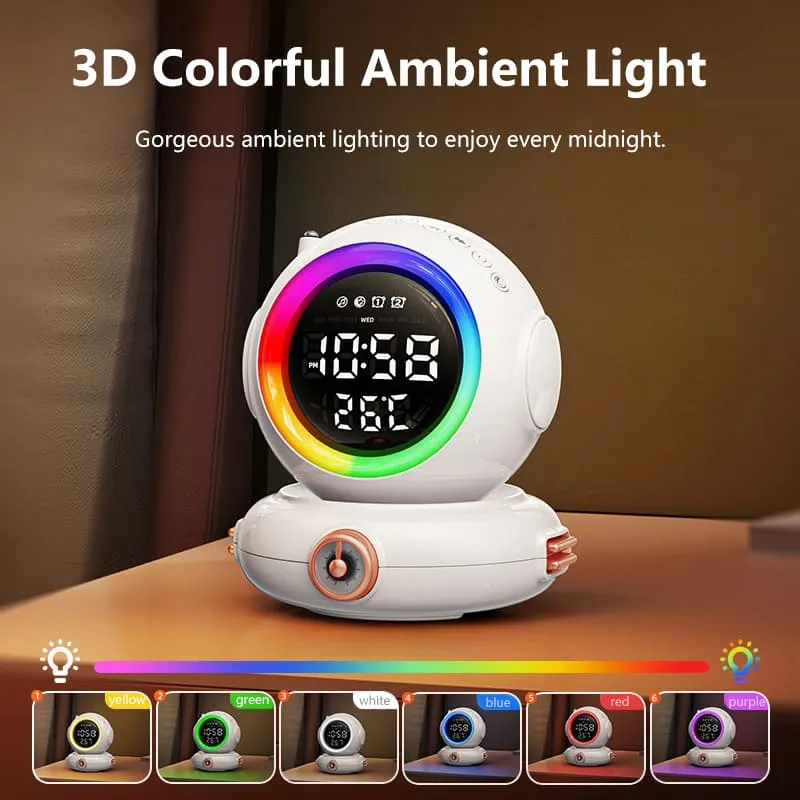 RGB Alarm Clock with Sunrise Simulation Wake Up Light with Remote Control, Astronaut Dual Alarms, Wireless Speaker,Heavy Sleepers, FM Radio, Ideal Gifts for Kids Teens