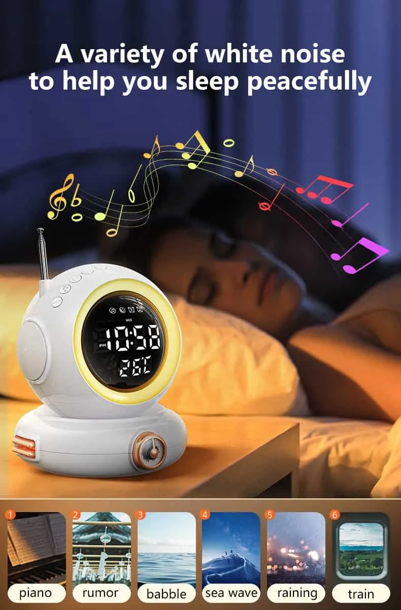 RGB Alarm Clock with Sunrise Simulation Wake Up Light with Remote Control, Astronaut Dual Alarms, Wireless Speaker,Heavy Sleepers, FM Radio, Ideal Gifts for Kids Teens