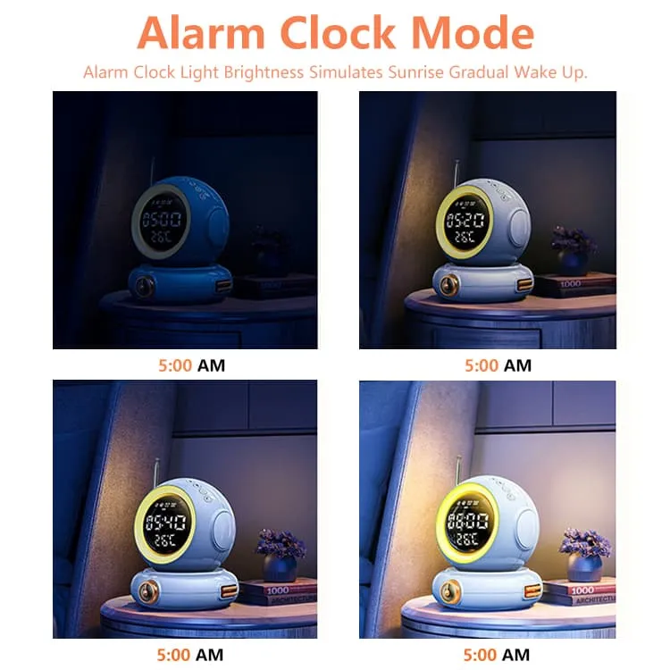 RGB Alarm Clock with Sunrise Simulation Wake Up Light with Remote Control, Astronaut Dual Alarms, Wireless Speaker,Heavy Sleepers, FM Radio, Ideal Gifts for Kids Teens