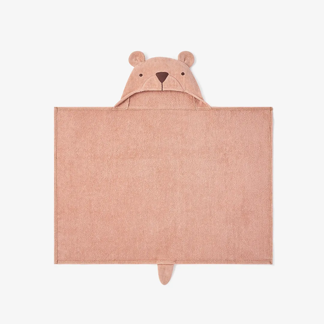 Rust Bear Hooded Baby Bath Wrap