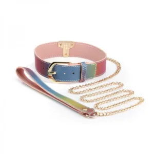 Spectra Holographic Rainbow Vegan Collar and Leash Set