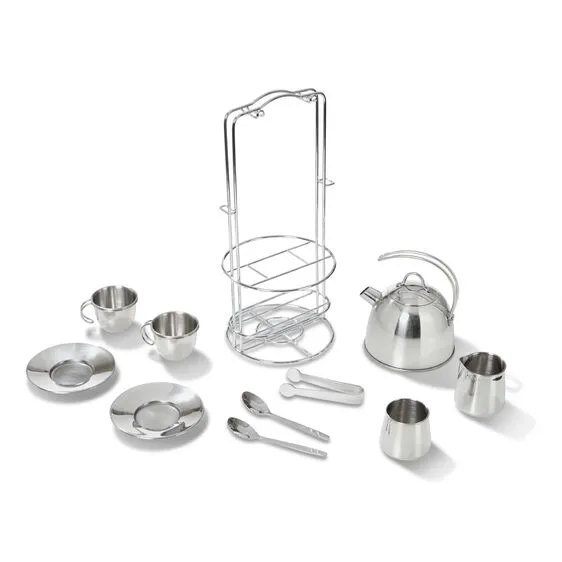 Stainless Steel Tea Set and Storage Stand 11pc