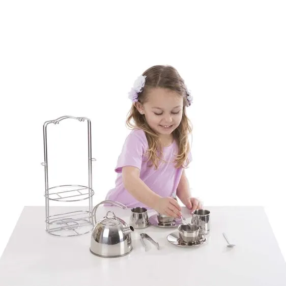 Stainless Steel Tea Set and Storage Stand 11pc