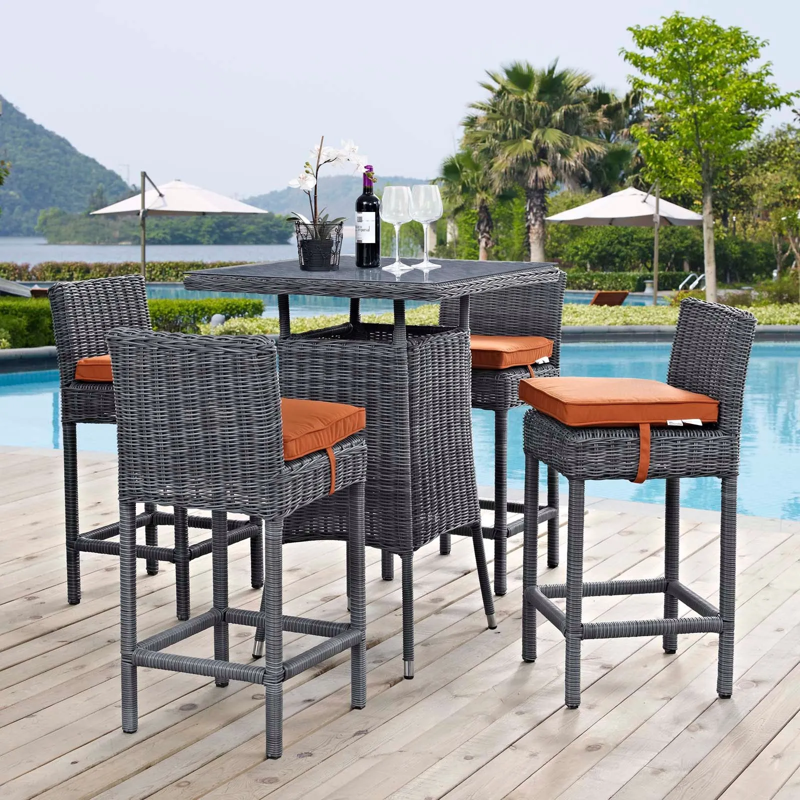 Summon 5 Piece Outdoor Patio Sunbrella® Pub Set