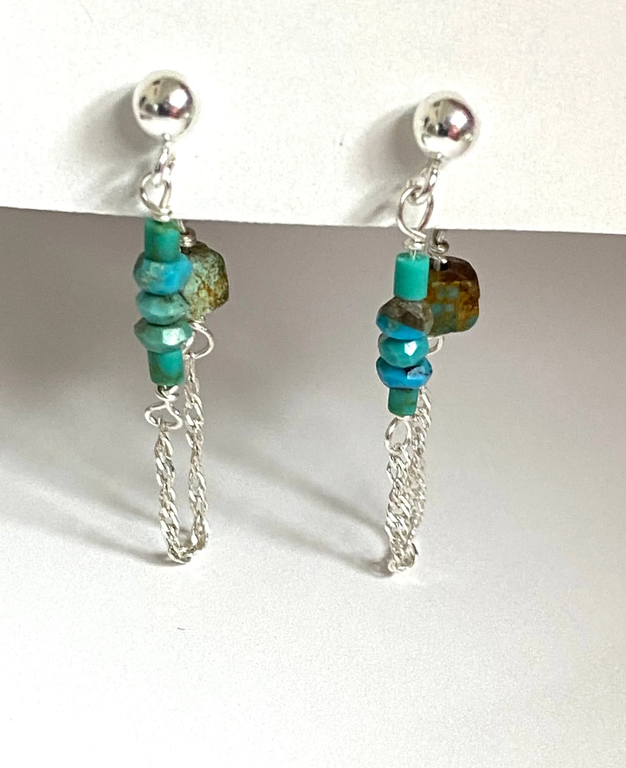 Turquoise Chain Loop Earrings-Turquoise  Gemstone