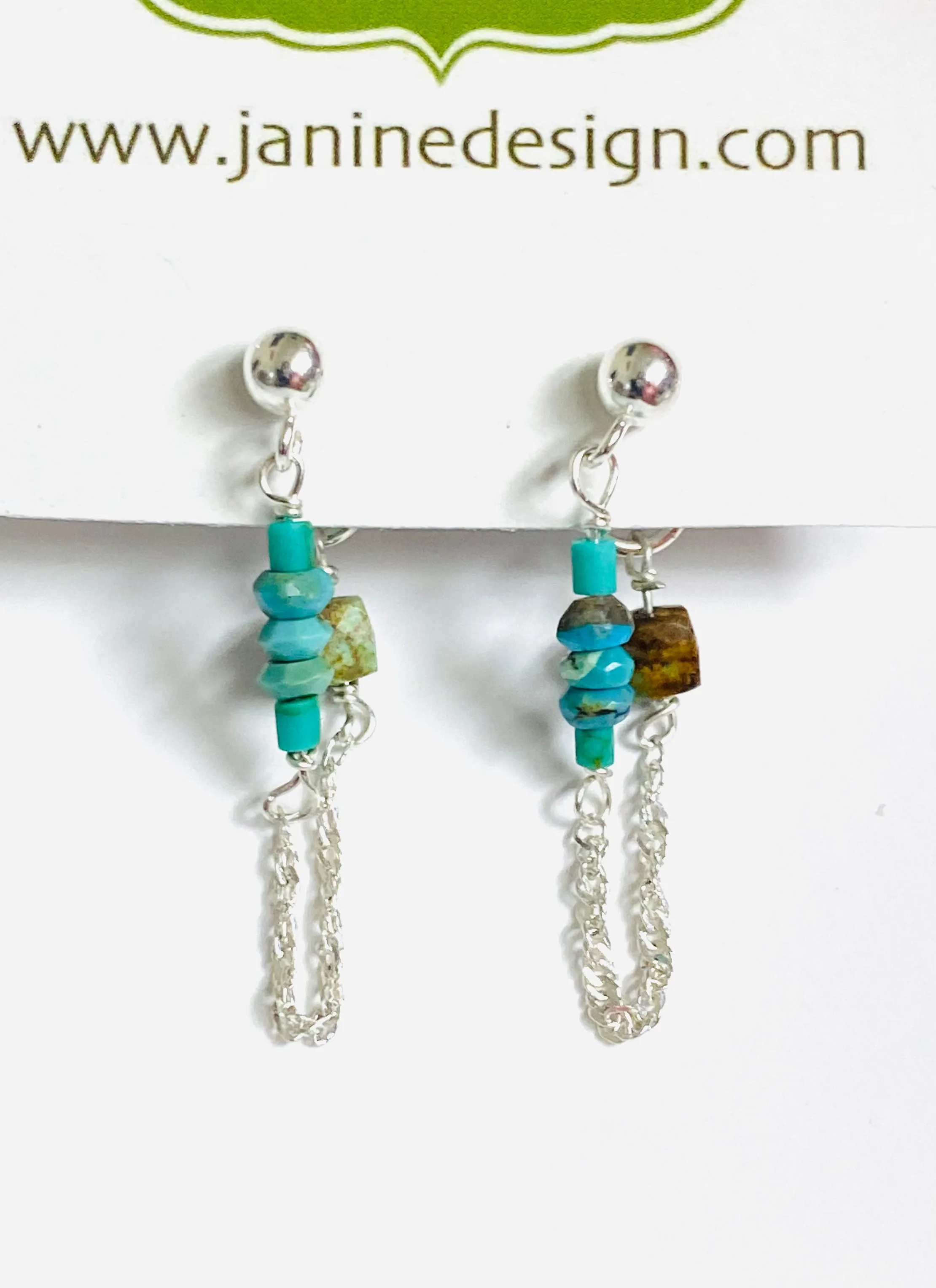 Turquoise Chain Loop Earrings-Turquoise  Gemstone