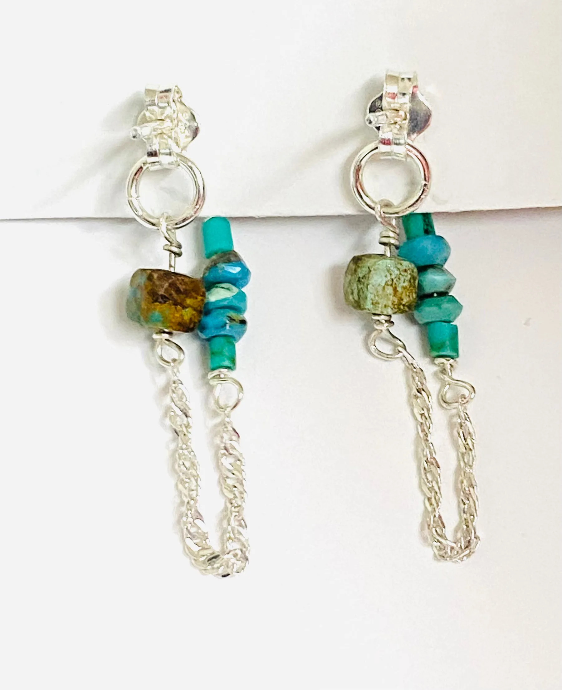 Turquoise Chain Loop Earrings-Turquoise  Gemstone