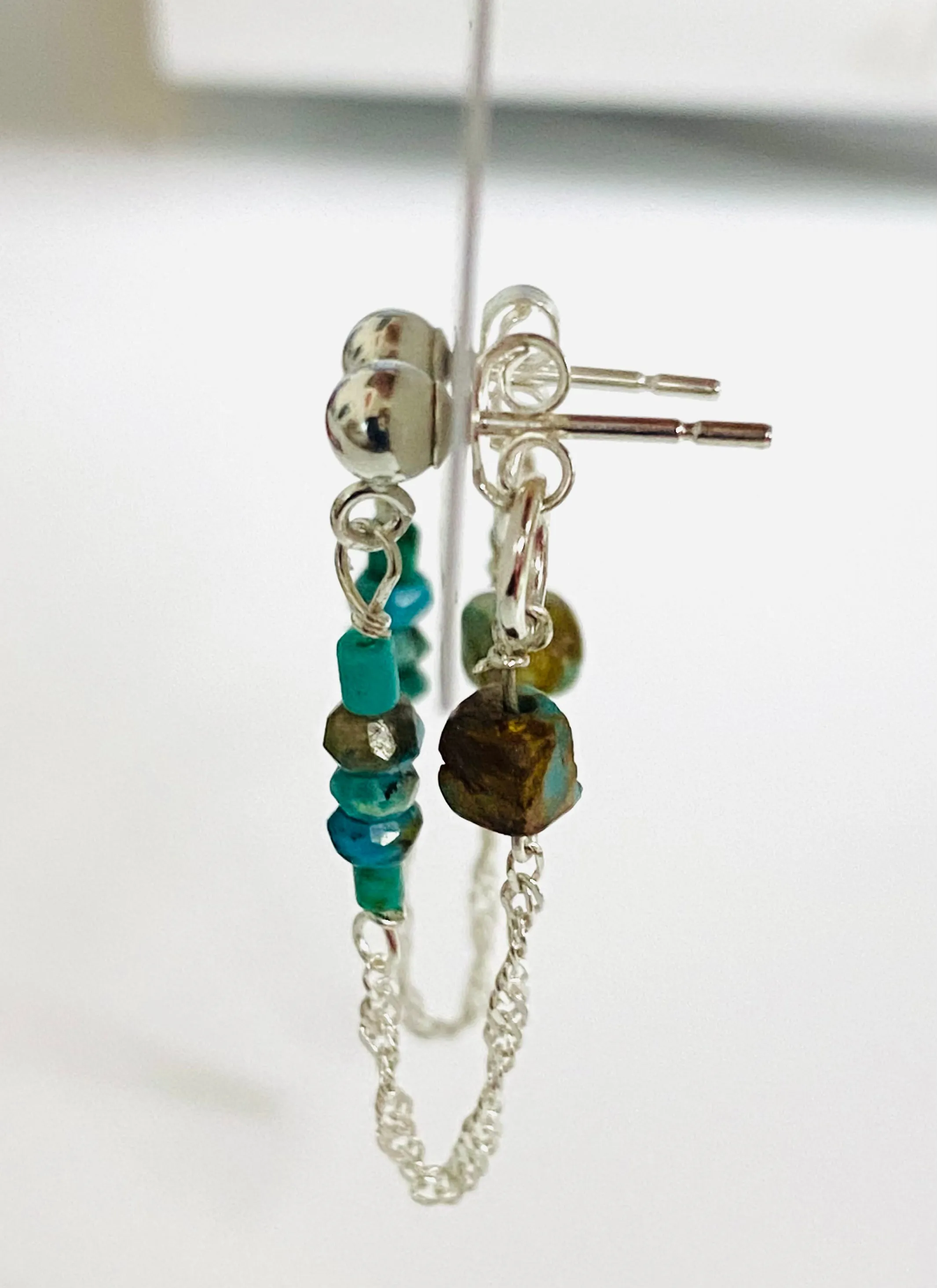 Turquoise Chain Loop Earrings-Turquoise  Gemstone