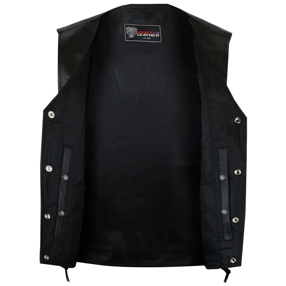 Vance VL939S Mens Black Straight Bottom Leather Motorcycle Vest