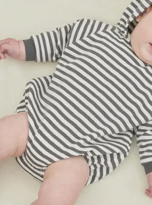 Waffle Hooded Bubble Romper (Charcoal Stripe)