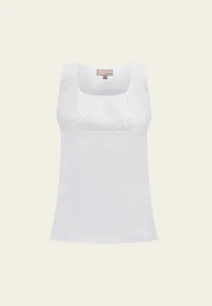 White Sleeveless Square-neck Patchwork Top