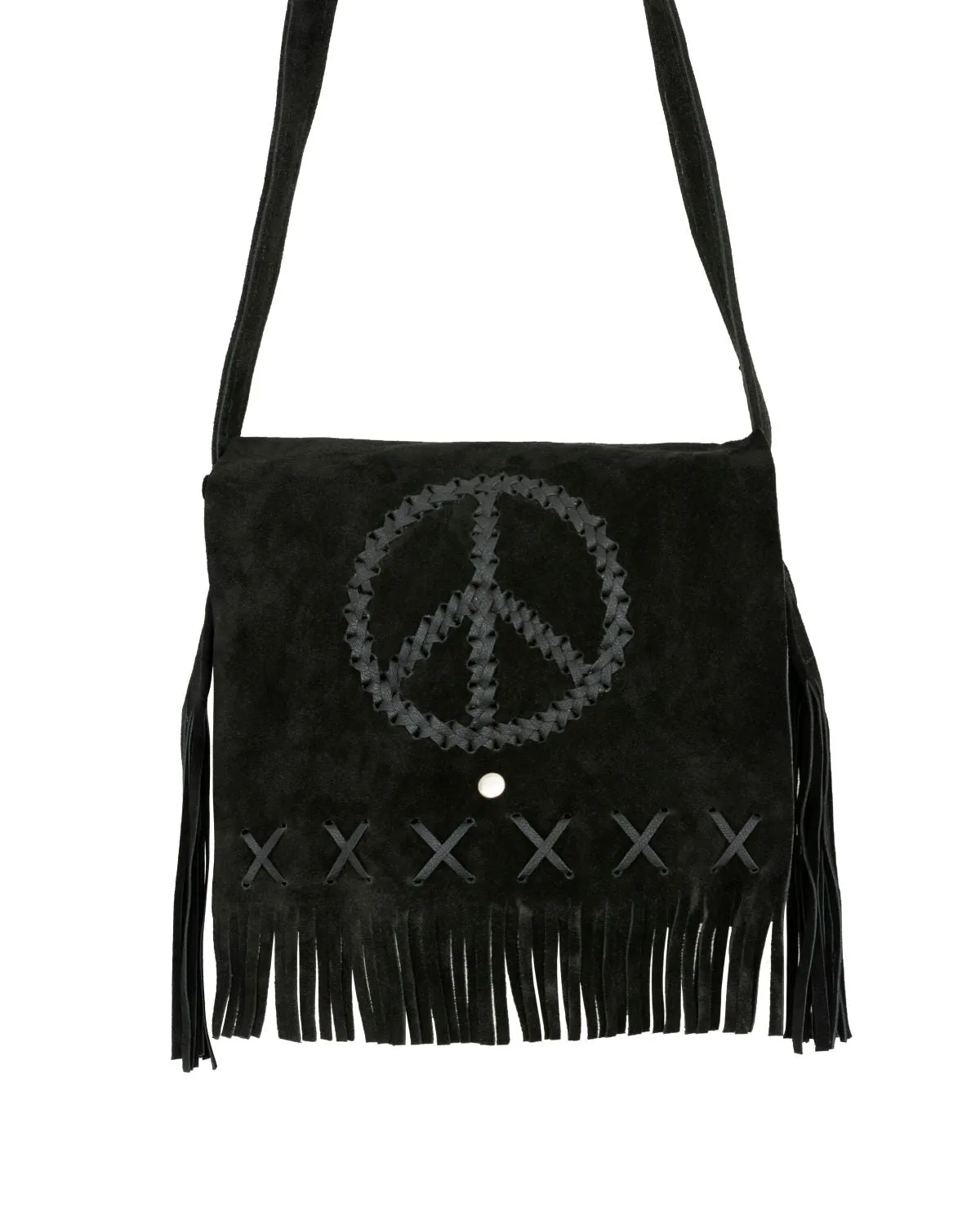 Women's Genuine Black Suede Pocketbook with Peace Sign