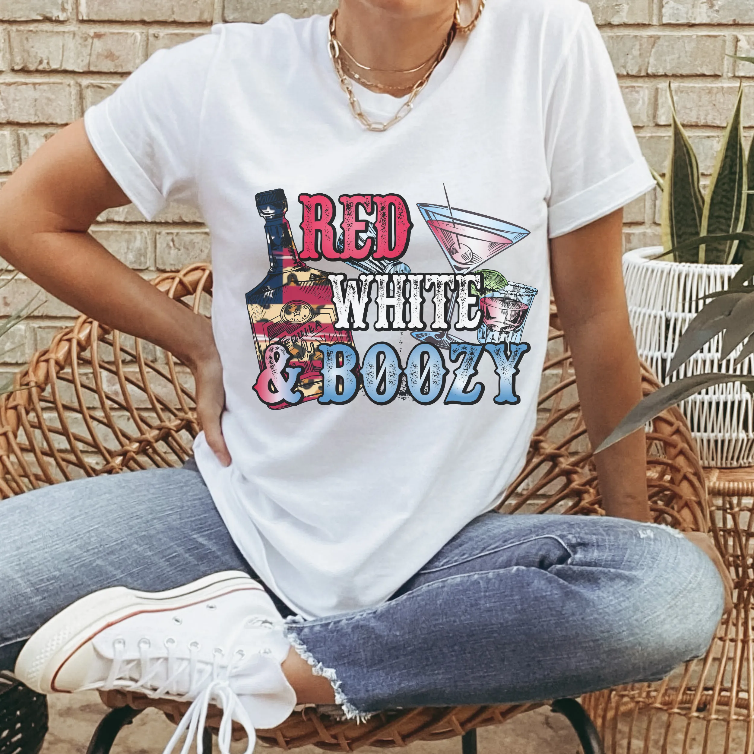 Women's Red White and Boozy T-Shirt or Tank, Fourth of July Shirt, July 4th Shirt, Funny Fourth of July Shirt Alcohol Tank or T-Shirt