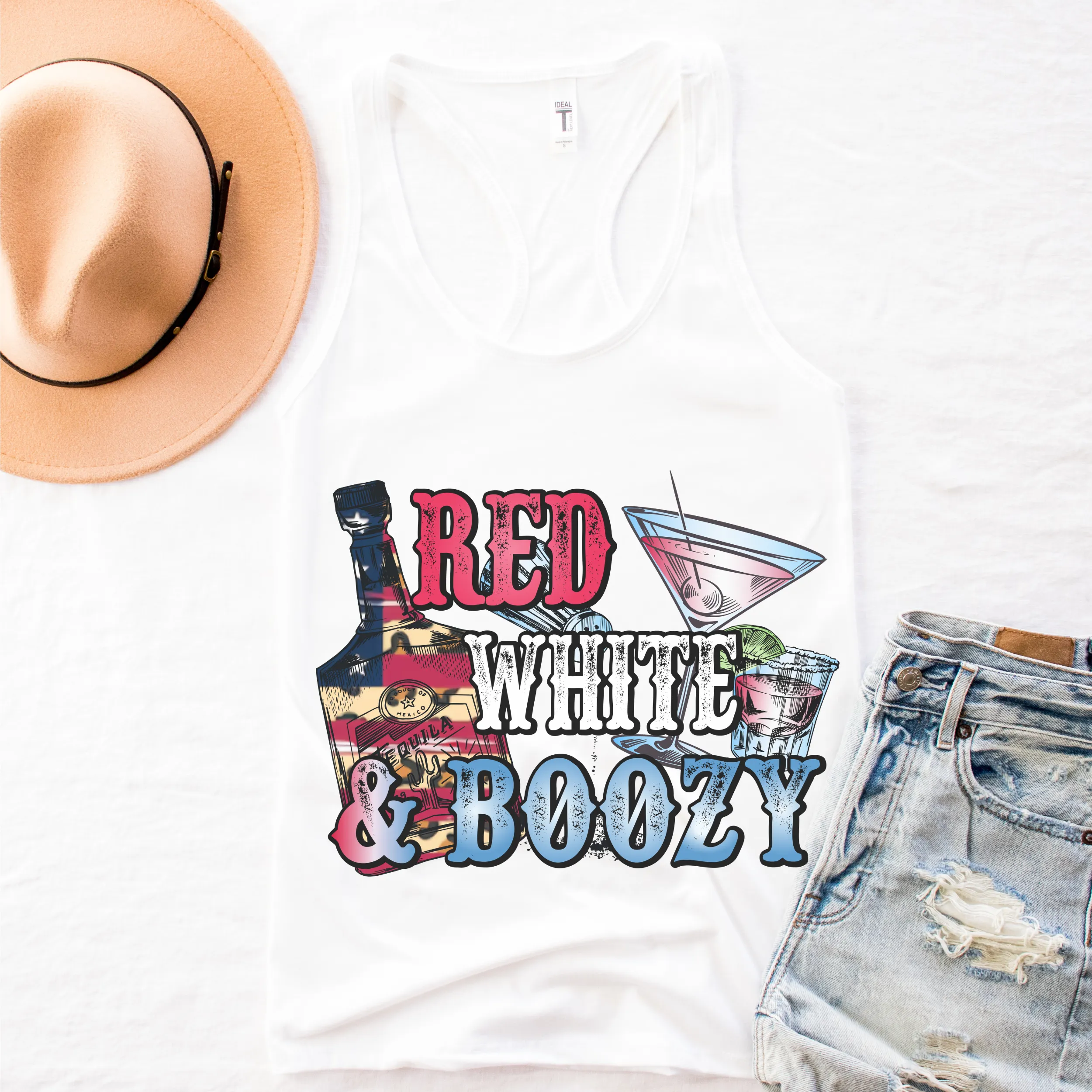 Women's Red White and Boozy T-Shirt or Tank, Fourth of July Shirt, July 4th Shirt, Funny Fourth of July Shirt Alcohol Tank or T-Shirt