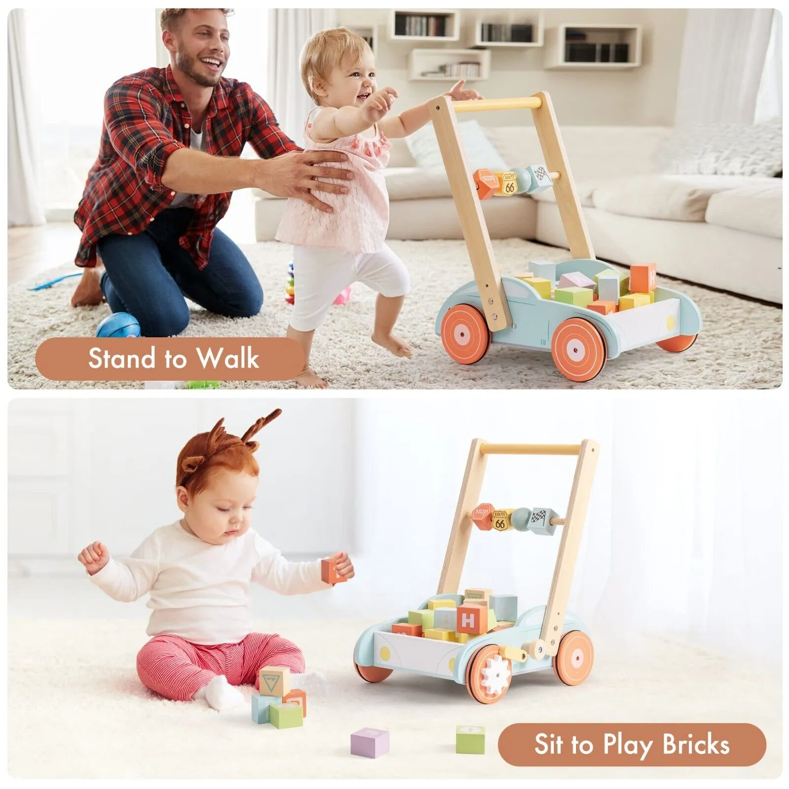 Wooden Baby Walker - Multifunctional Learning Push Toy